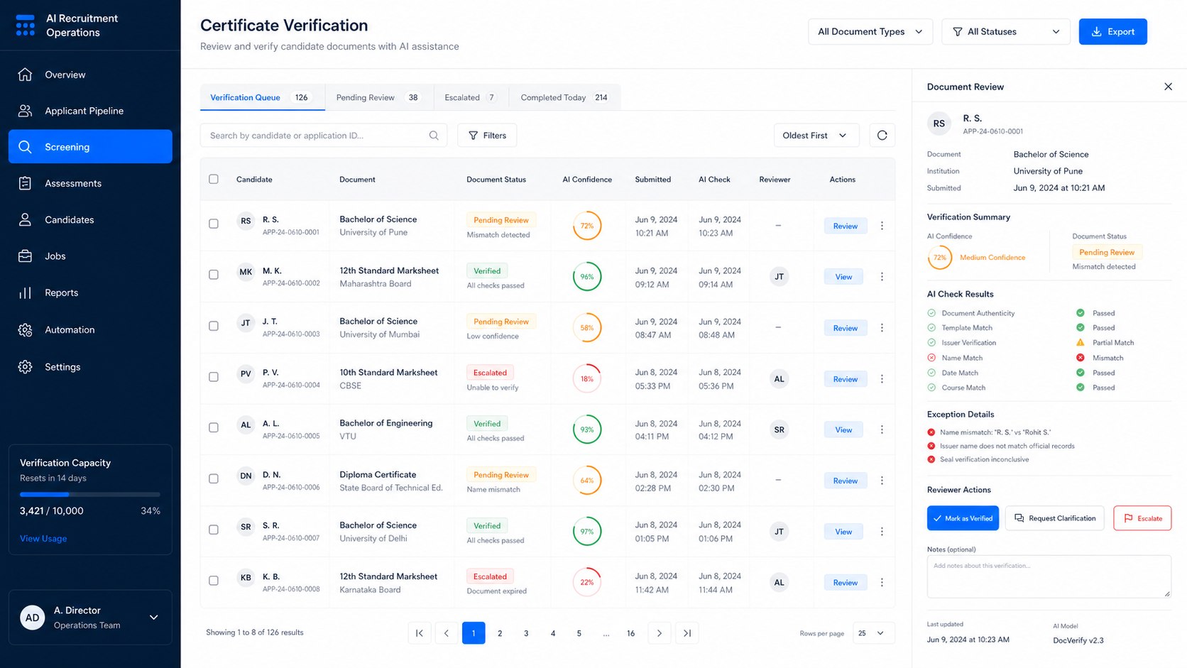 Agentic AI for High-Volume Recruitment product interface